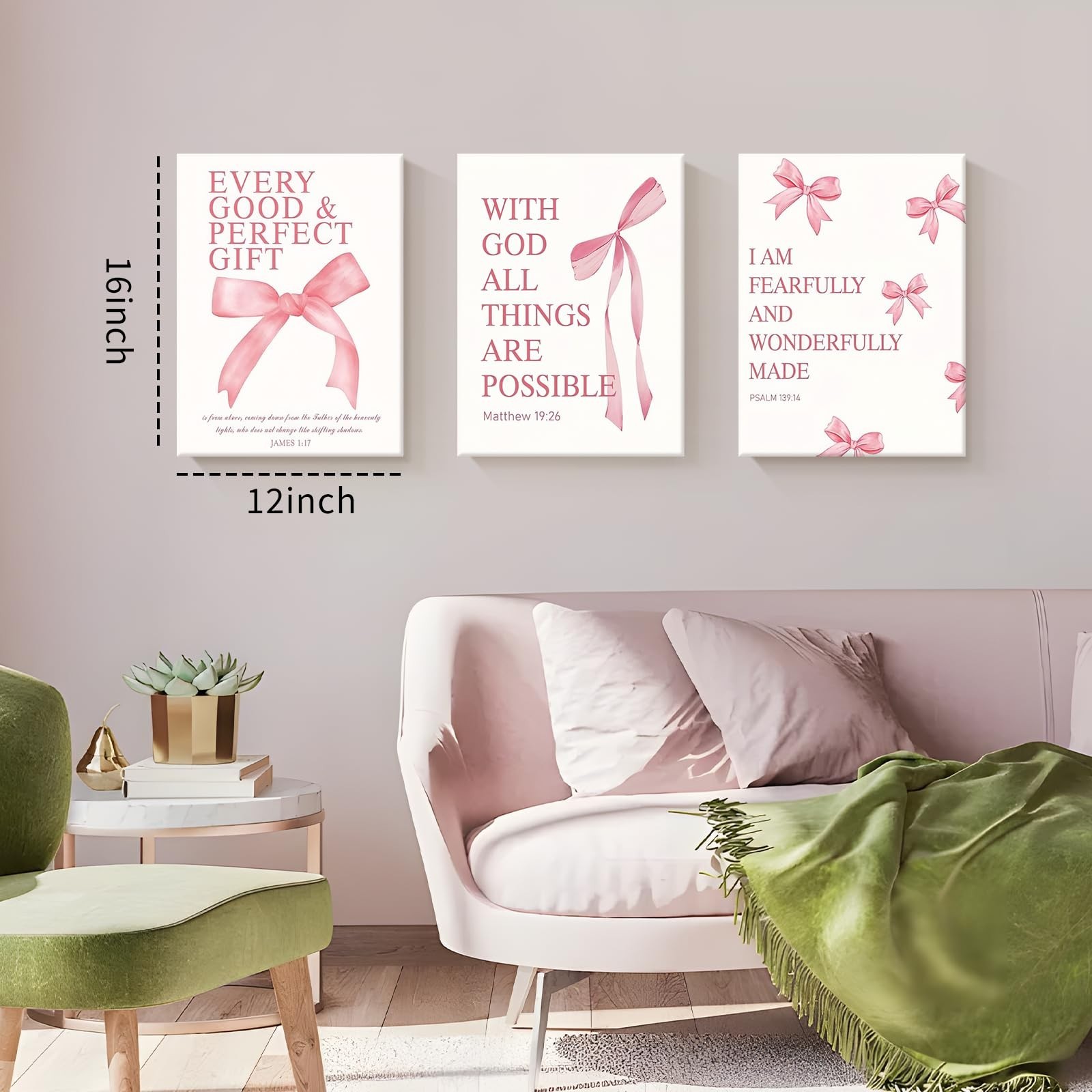 Goipwss 3 Piece Pink Bows Decor for Girls Room, Pink Pictures Bathroom Decor,…