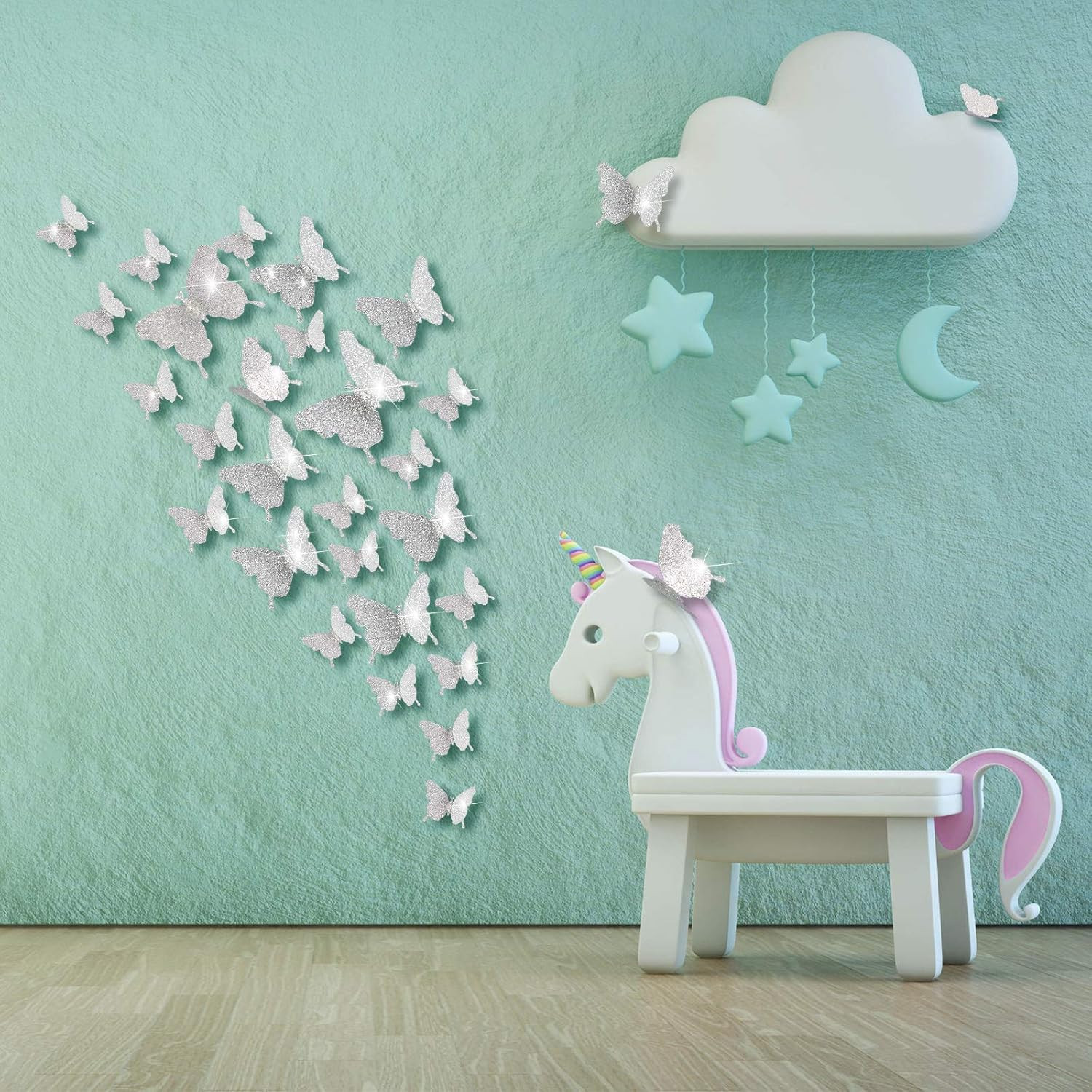 48 Pieces Butterfly Wall Decor DIY 3D Mirror Butterfly Stickers Removable Decals