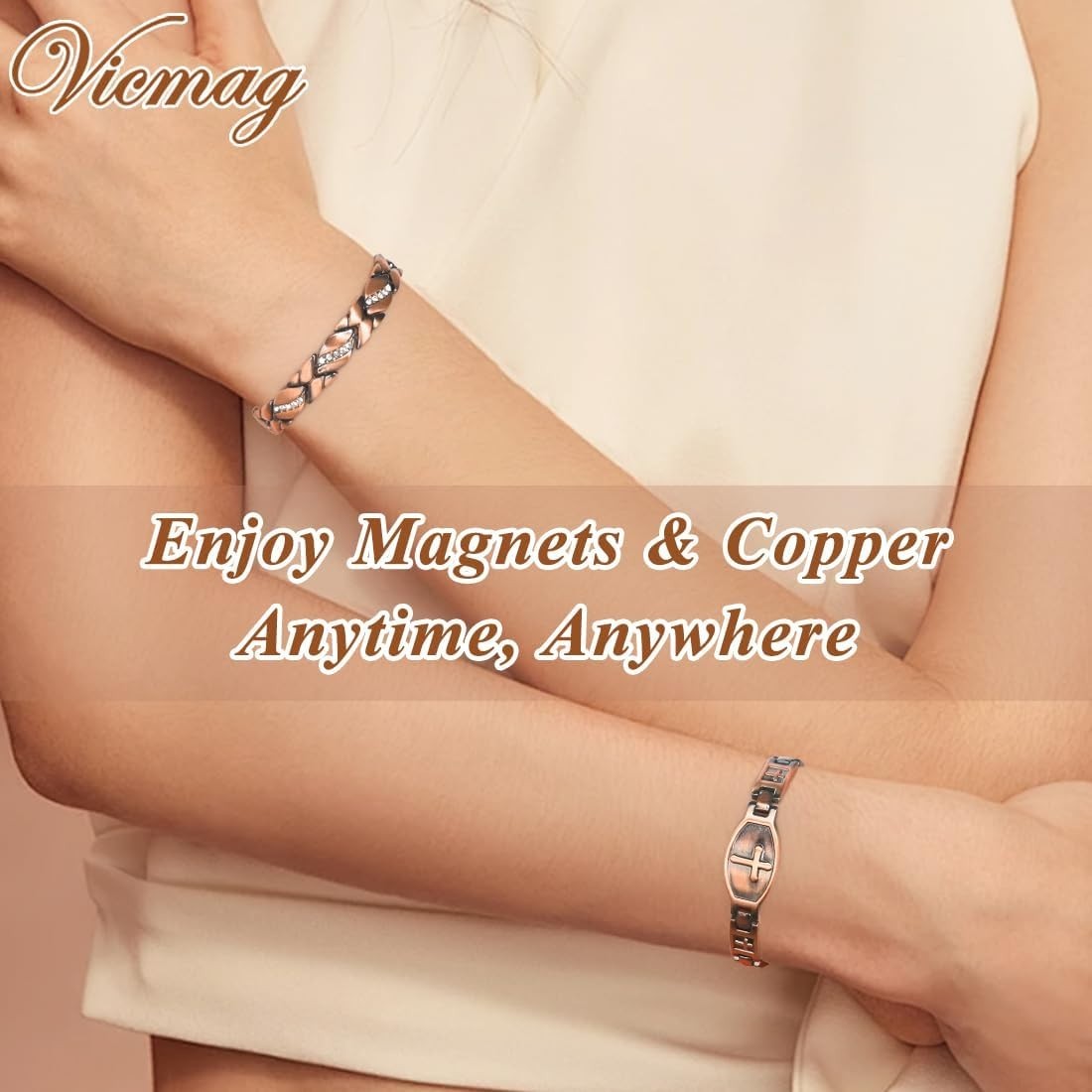 2PCS Copper Magnetic Bracelets for Women 100% Solid Pure Copper Bracelets wit…