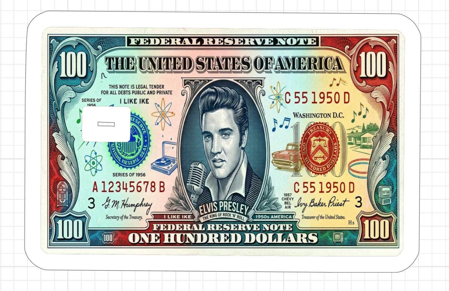 Elvis Presley 100 Dollar Bill ATM Credit Debit Gift Card Skin Sticker Money USA