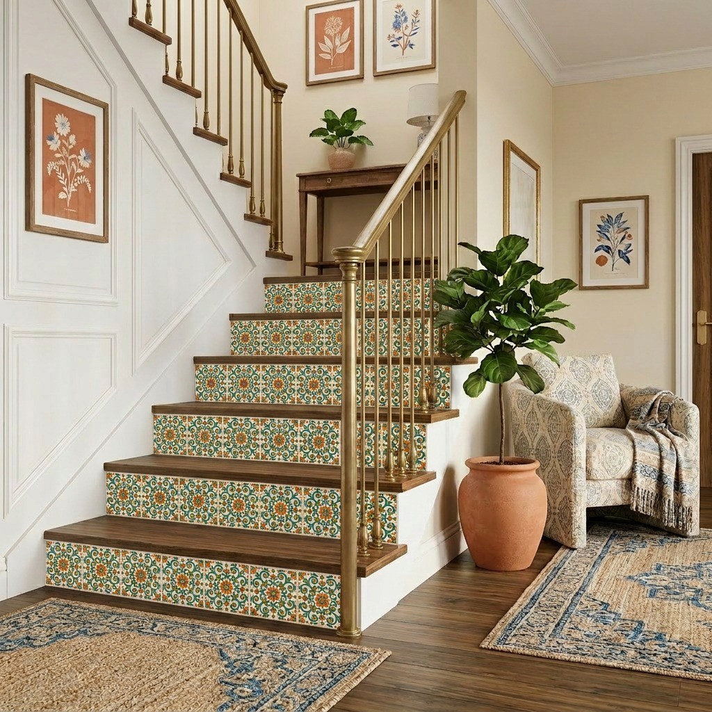 Peel and Stick Tile Stickers Terracotta Green Mediterranean Kitchen Backsplash