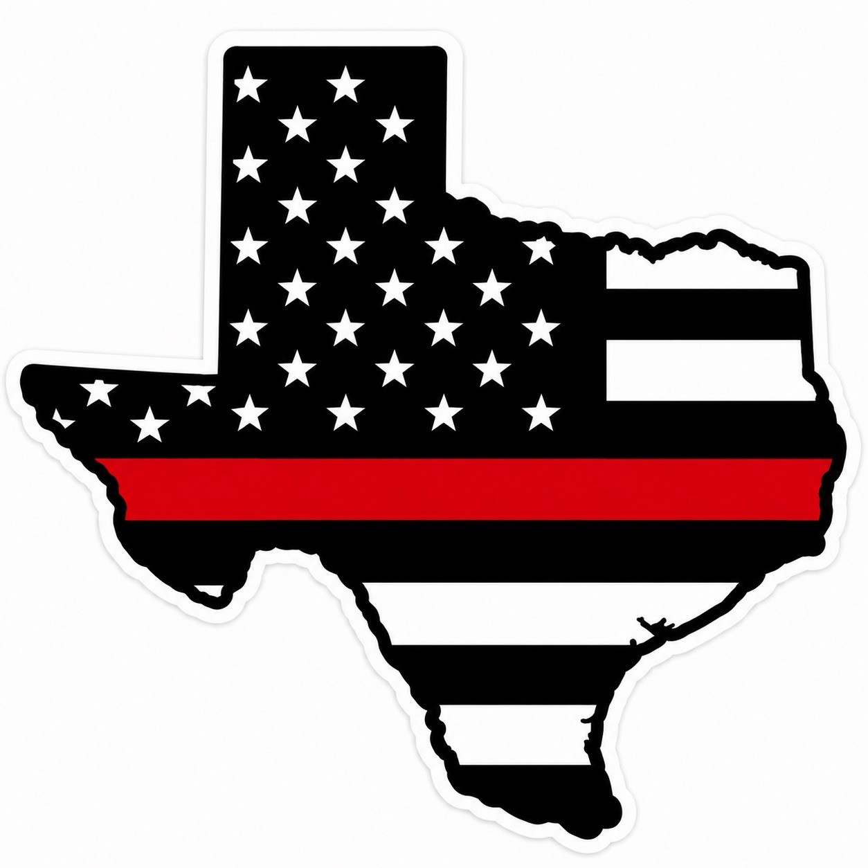 Texas State Outline USA Flag Thin Red Line Vinyl Sticker Decal, Black/White/Red