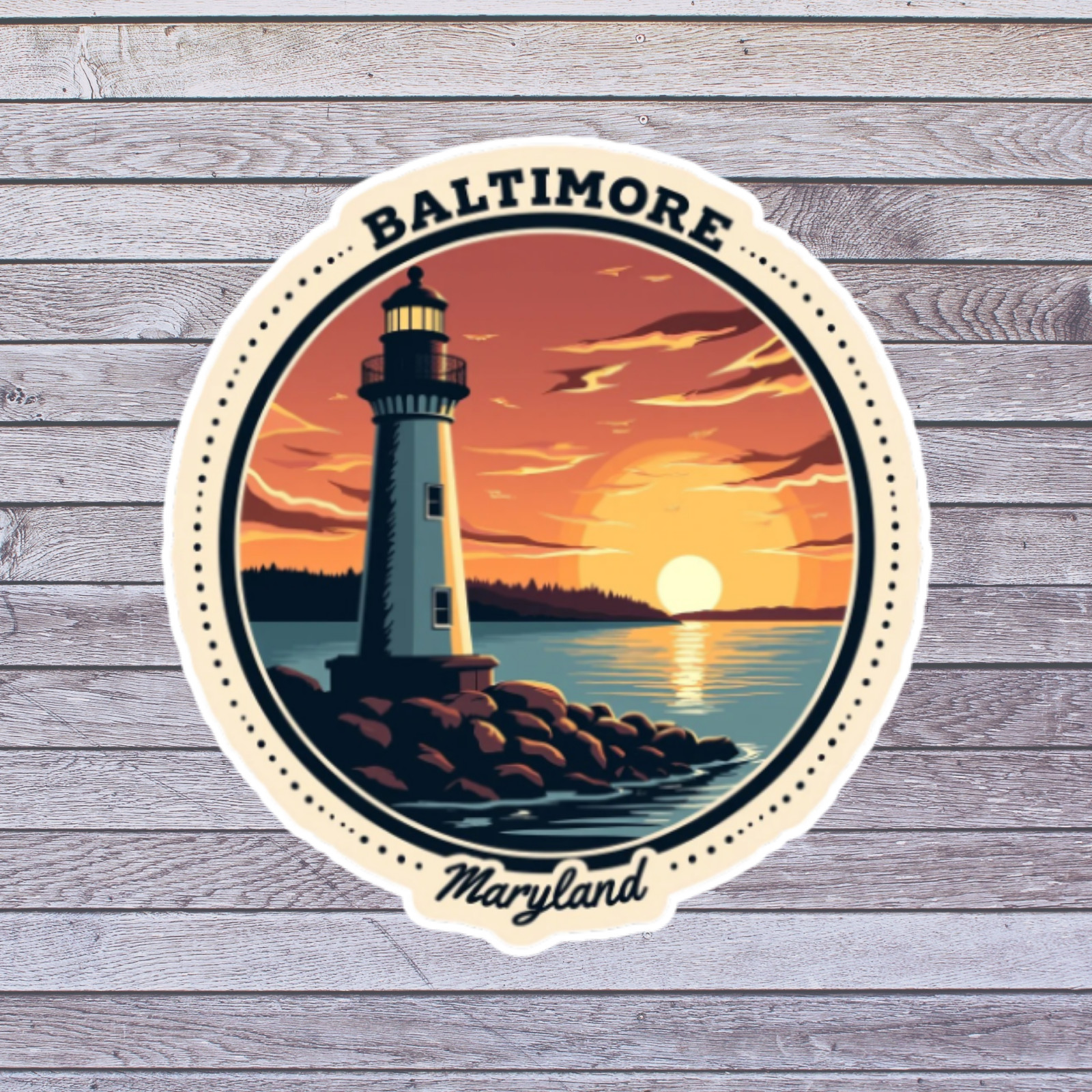 Baltimore MD Sticker Vinyl Decal Lighthouse Sunset Waterfront Maryland