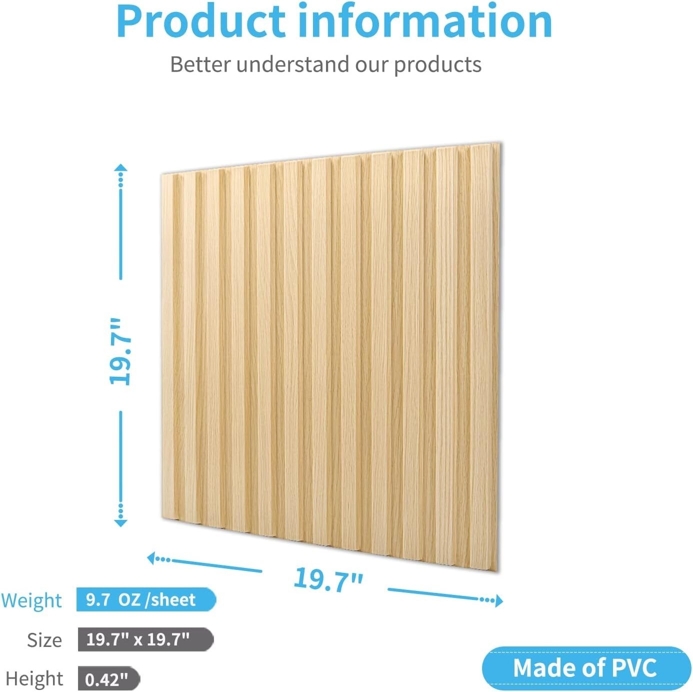 12-Pack 3D Fluted PVC Wall Panels, 19.7×19.7in – Modern Oak Design for Any Room