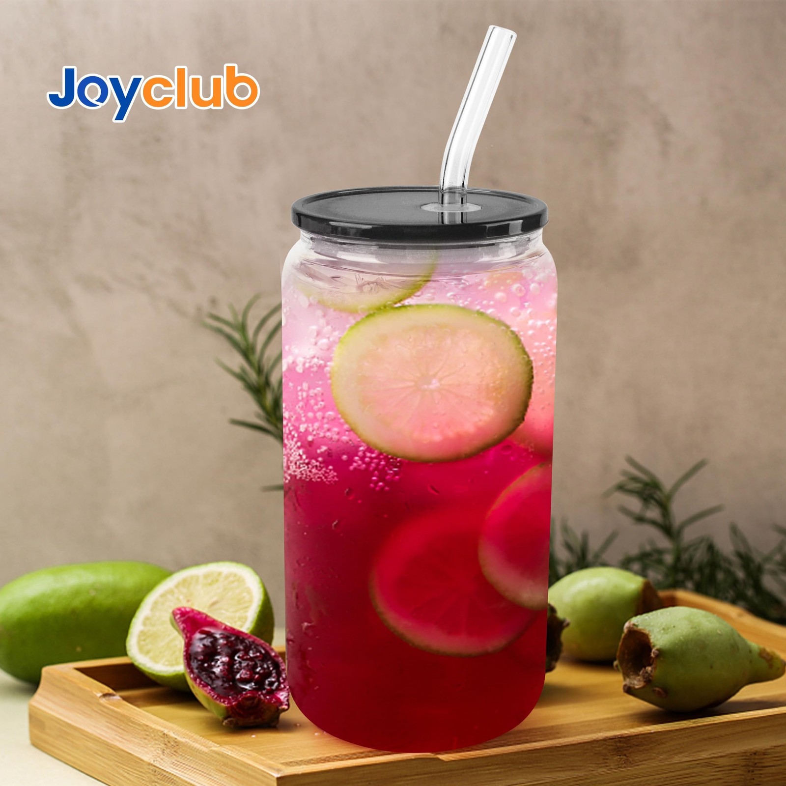 Joyclub 4 Pack Acrylic Lids for 16 oz Glass Cups with Bamboo Lids and Straws …