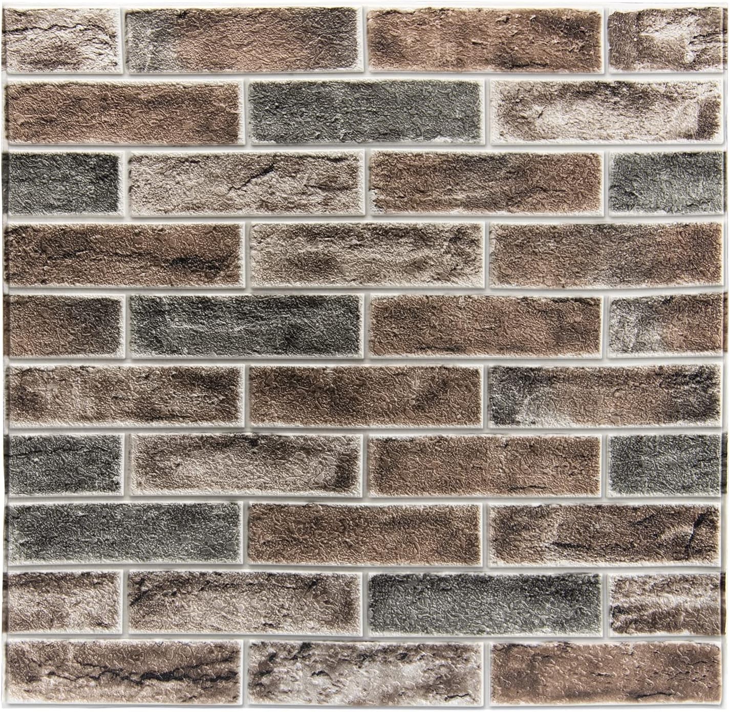 Self-Adhesive 3D Wall Panels – 20-Pack Gray Brown Faux Brick for Modern Decor