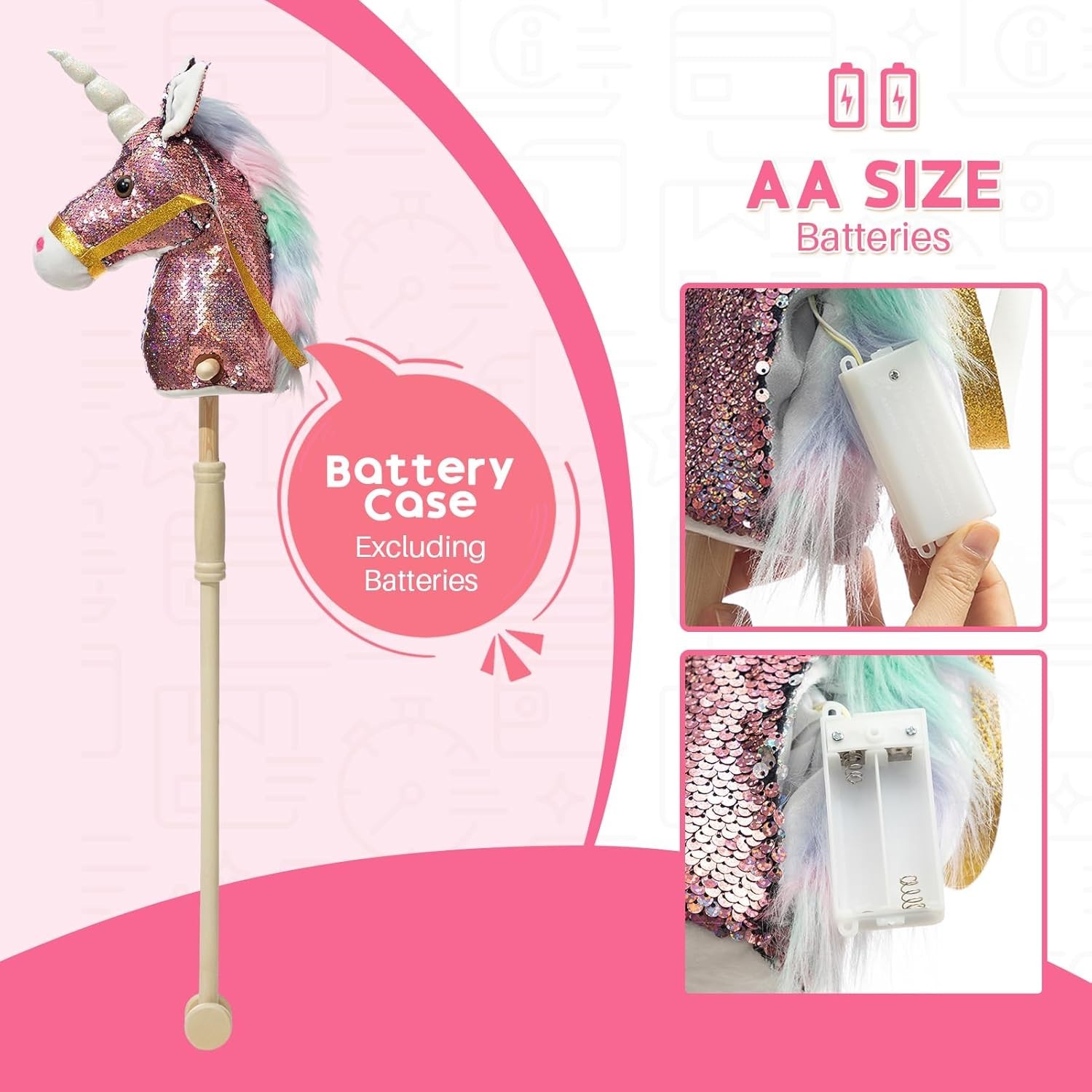 Sequin Unicorn Stick Horse Handcrafted Hobby Horse on a Stick with Wood Wheels R