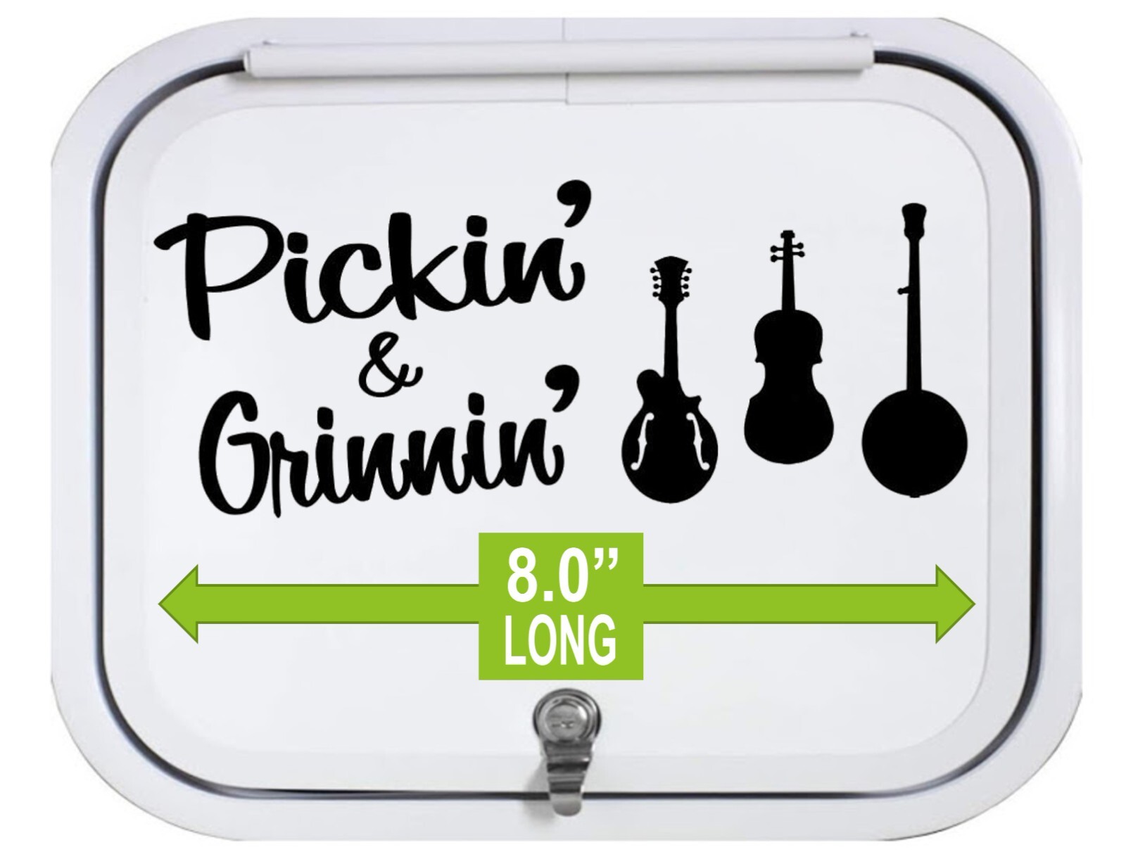 Bluegrass Music Mandolin Fiddle Banjo Black Decal Sticker Pick and Grin J1016B