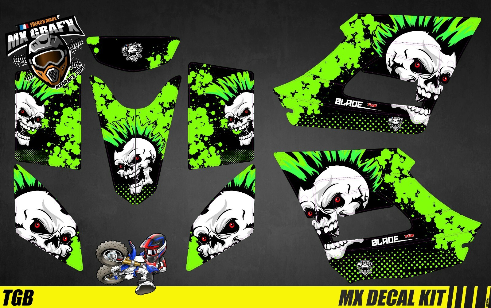 Quad Decal Kit For TGB Blade – Punk Skull Green