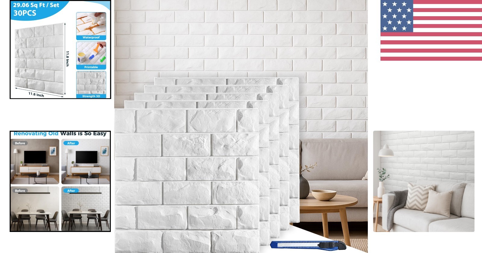 Self-Adhesive 3D White Brick Wall Panels – 29.06 sq ft for Easy Modern Decor