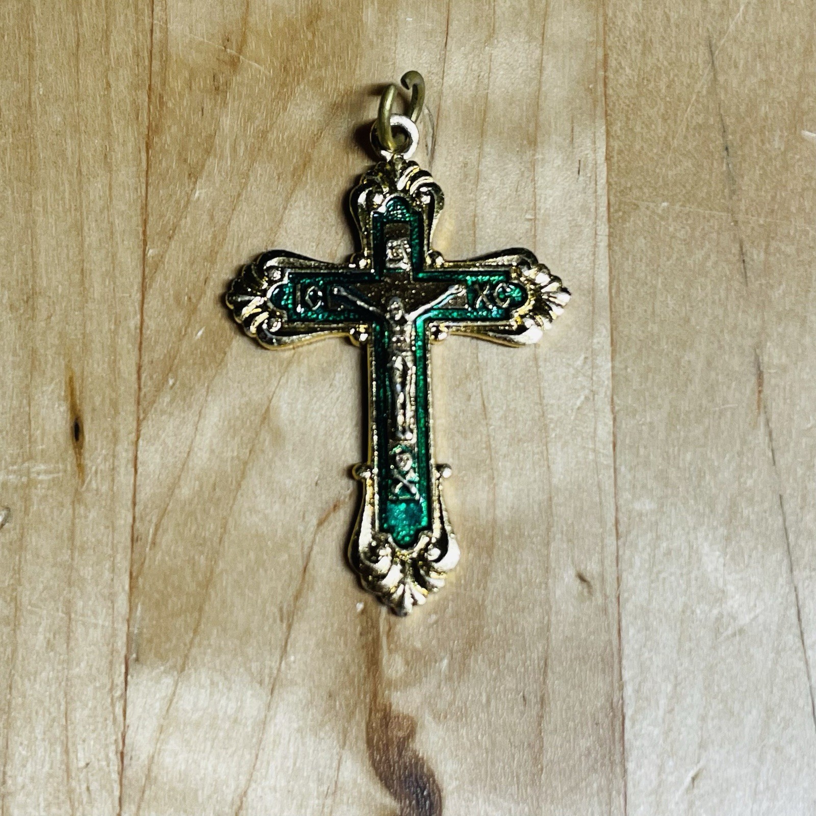 Eastern Orthodox Crucifix Gold Christian Pendant Memento Mori Skull Cross Russia