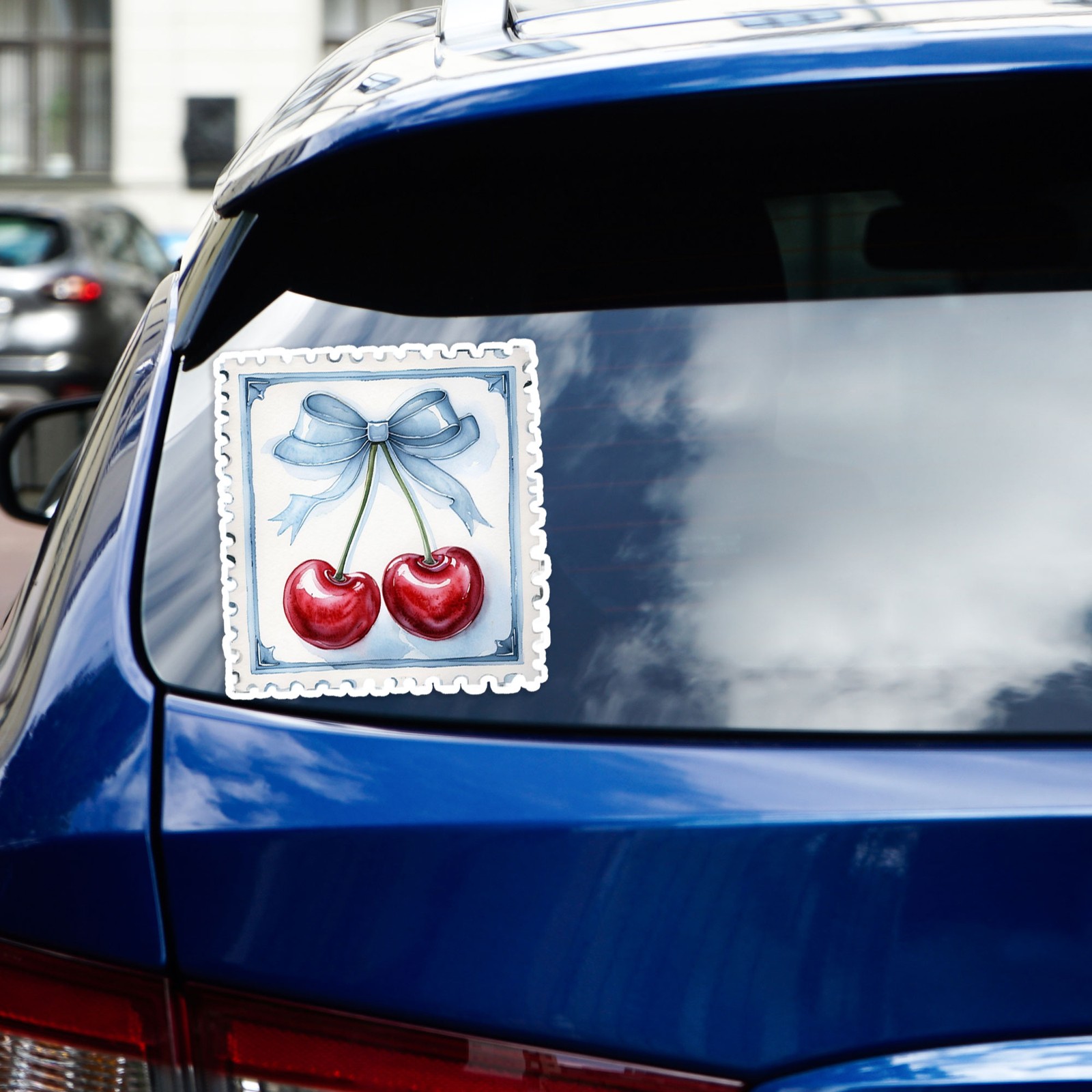 Cherries Watercolor Stamp Art – Vinyl Decal Sticker – Car Window Laptop – #1657