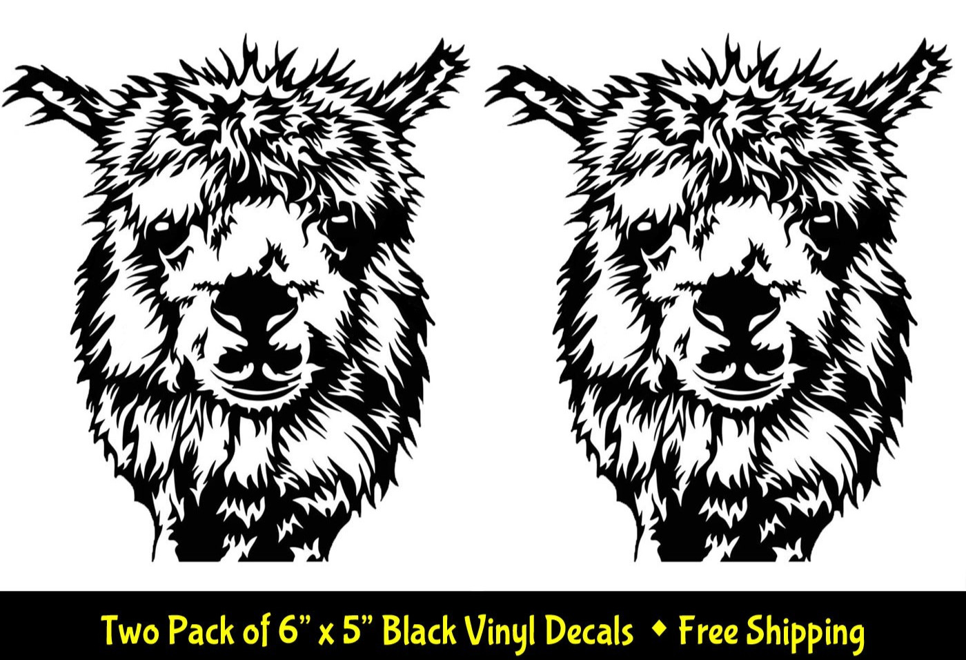 Llama Graphic Two 5" x 6" Black Vinyl Decals Car Truck Van Windows