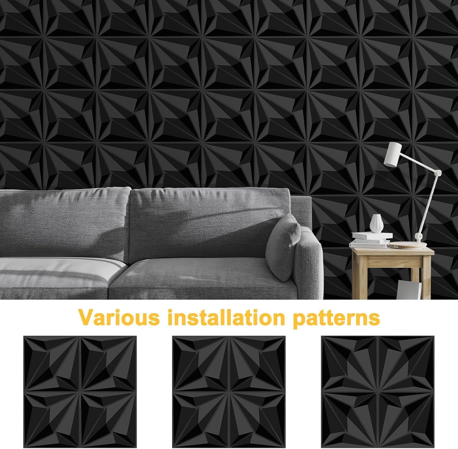 Waterproof 3D Black Wall Panels Set – Lightweight Matte Tiles for Modern Decor