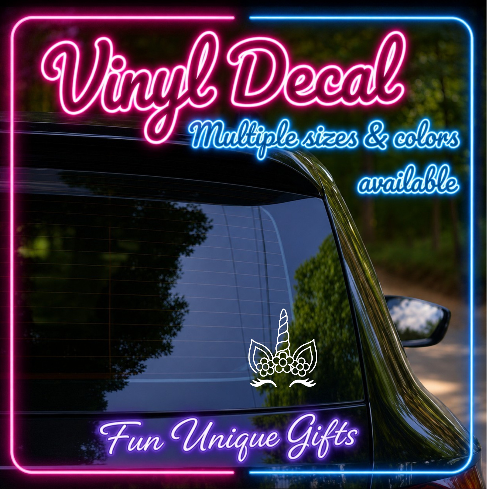 floral unicorn face Vinyl Decal Sticker -Multiple Colors & Sizes- SHIPS FREE!