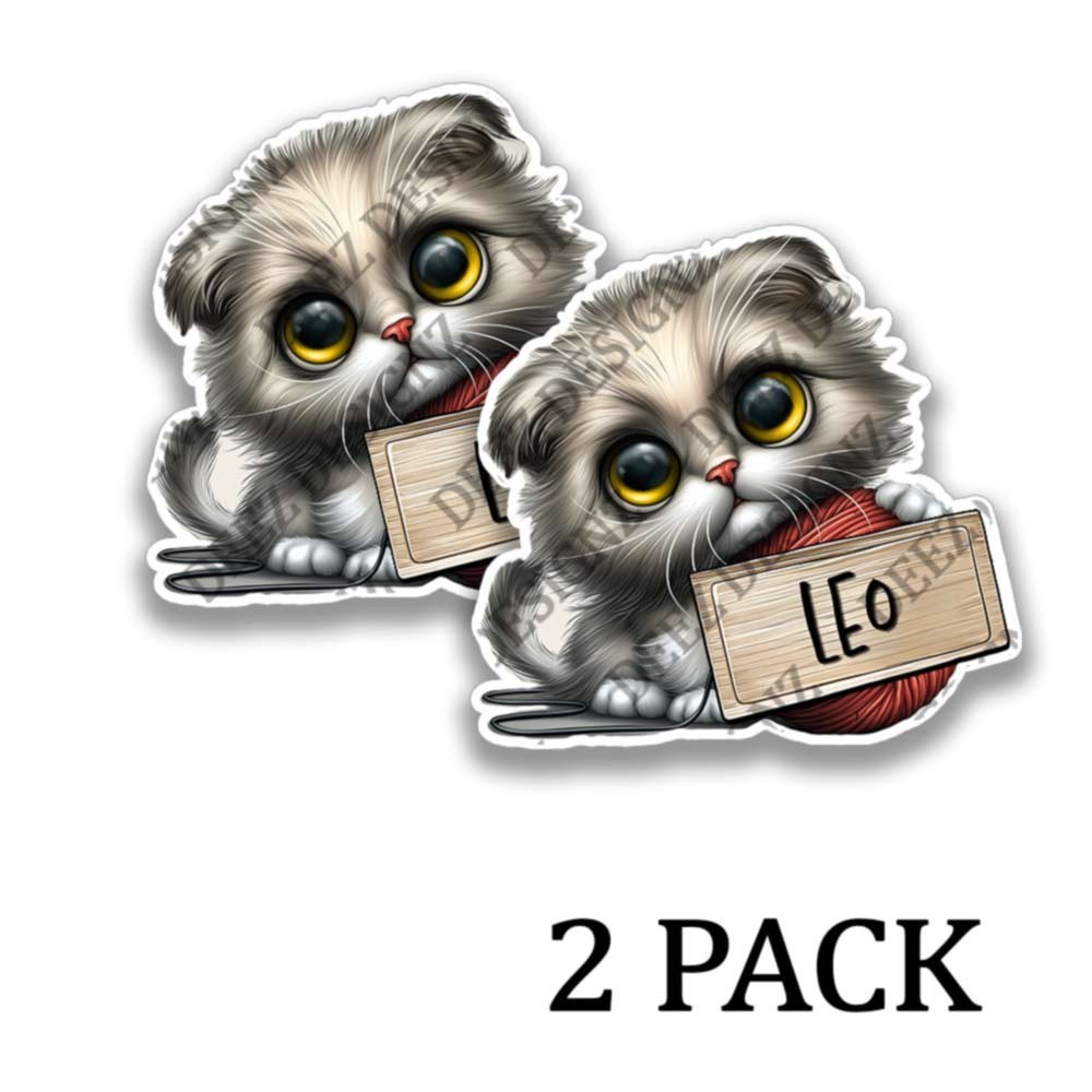 Leo the Munchkin Kitten Stickers Cuddly Cats Decals (PERSONALIZE!) – 2 Pack