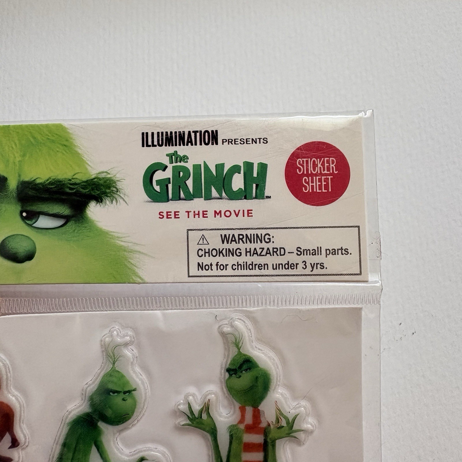 New The Grinch movie Puffy Sticker Sheet 2018 Dr Seuss Christmas New Sealed