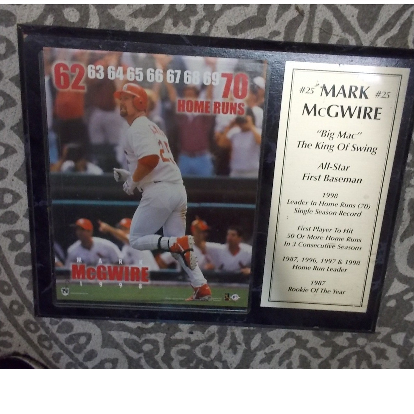 Mark McGwire St Louis Cardinals 70 Home Run 1998 Record Commemorative 12×10