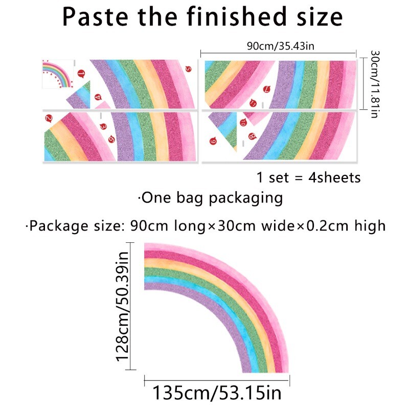 Large Rainbow Wall Sticker Decal PVC for Living Room Bedroom Pink Home Decor Art