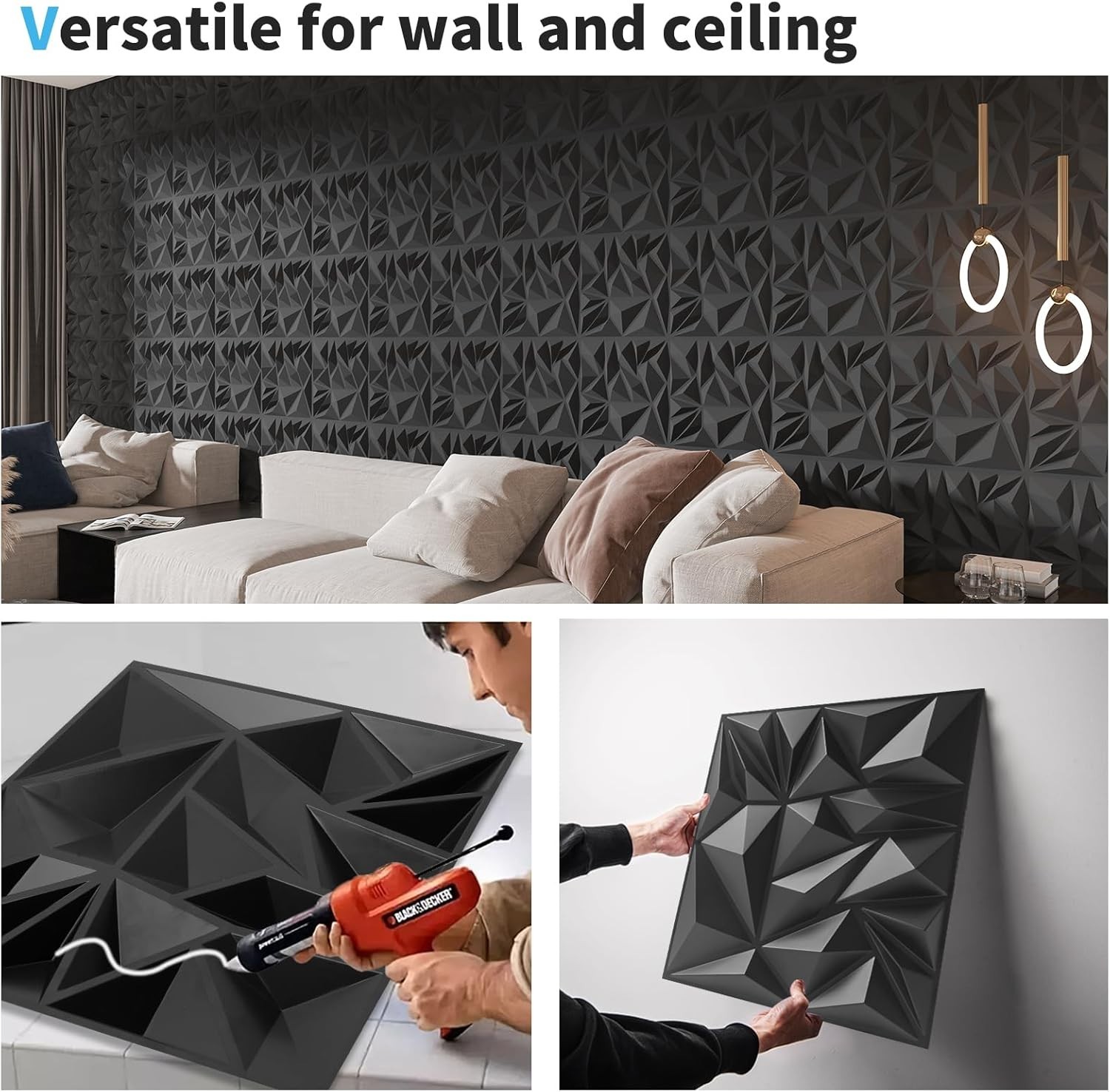 33-Pack 3D Wall Panels for Interior Wall Decor, Modern Diamond Textured Accen…