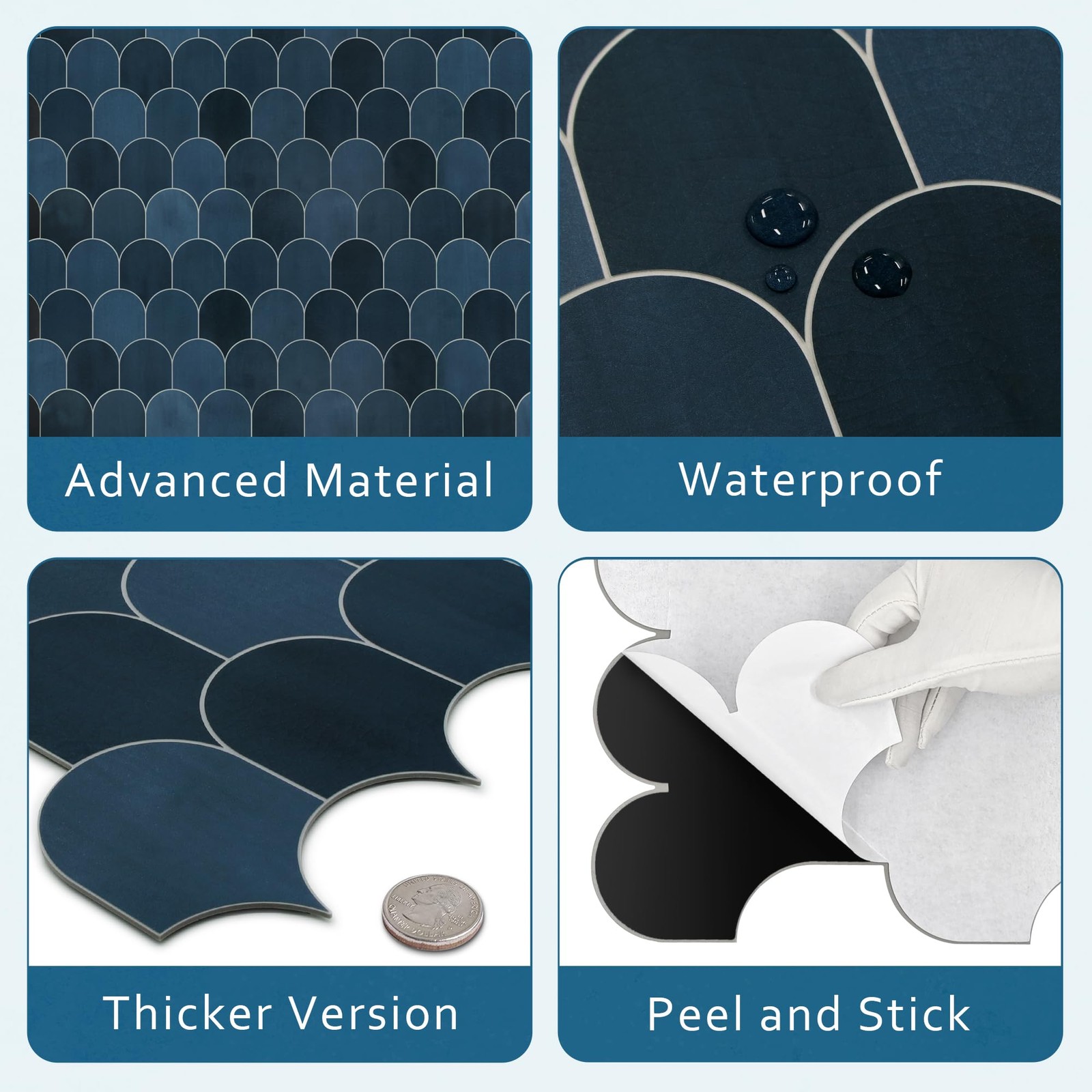 10-Sheet Fish Scale Peel and Stick Backsplash Tile, 11.4" x 10.9" Stone Comp…