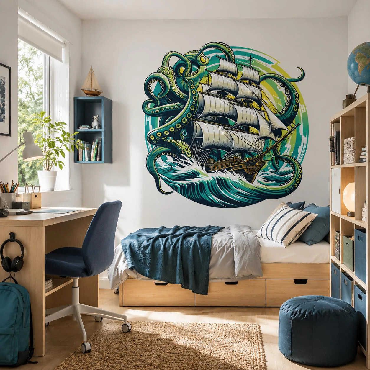 Kraken Pirate Ship Wall Vinyl Decal | Octopus Sea Monster Sticker