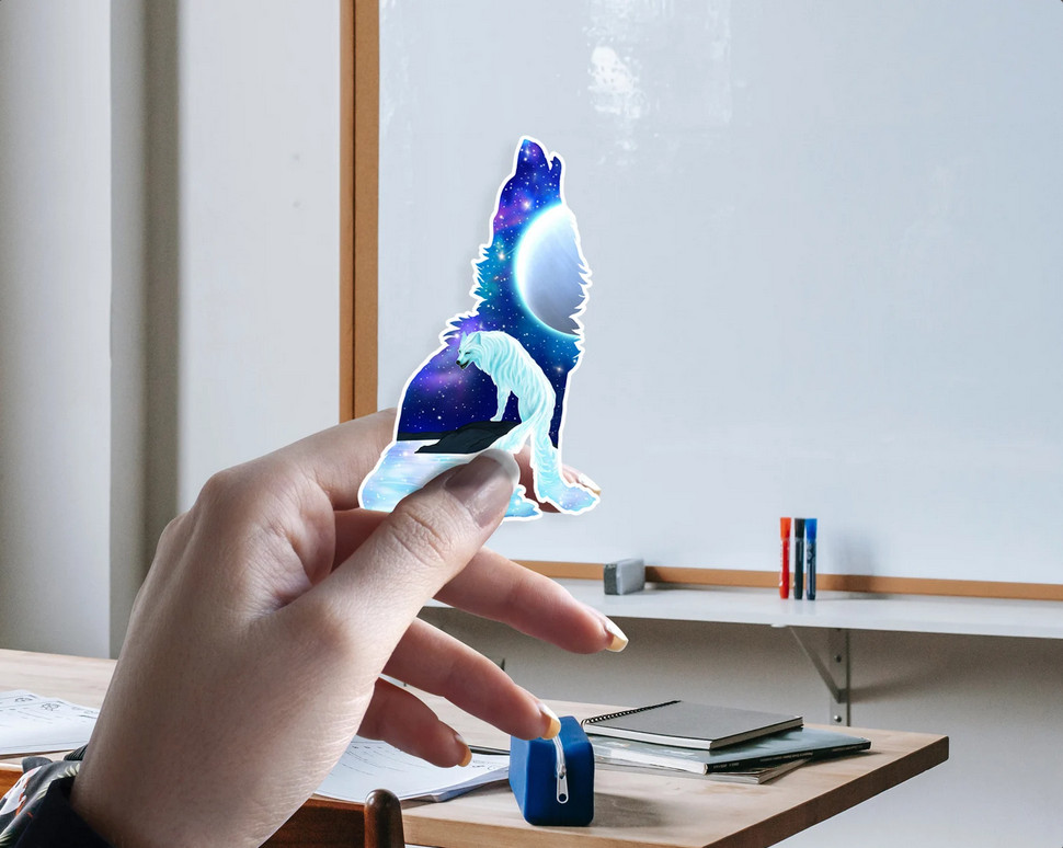 Arctic Wolf Howling At Moon Sticker – Sticks to any smooth surface