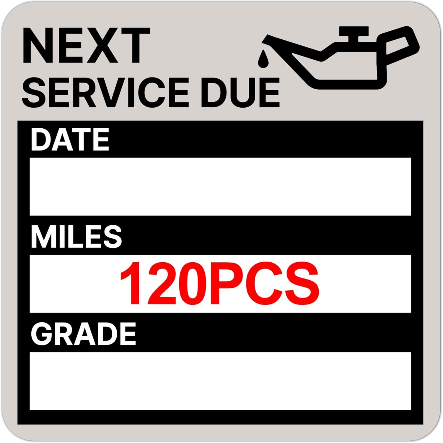 120 Oil Change Sticker Static Cling 2×2 Next Service Due Label Car Black Grey