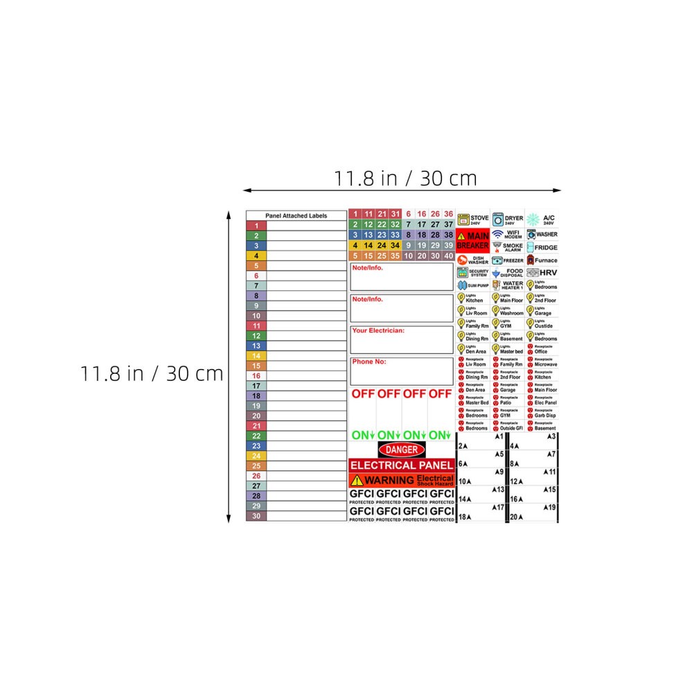 2 Sheet Electrical Box Label Panel Labels Sticker Labeling Breaker Stickers