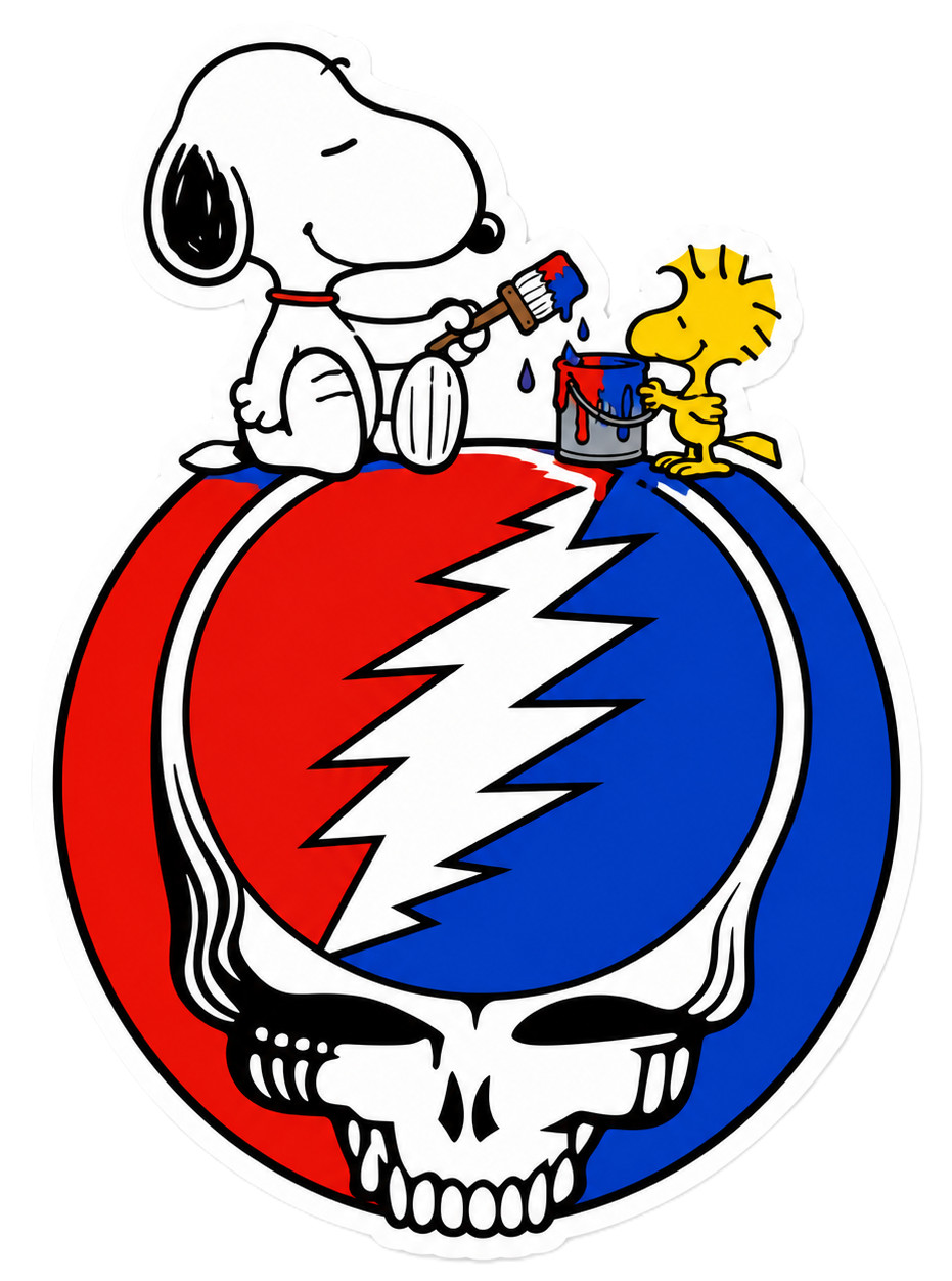 GRATEFUL DEAD – SNOOPY – PEANUTS – WOODSTOCK – JERRY GARCIA – STICKER / DECAL