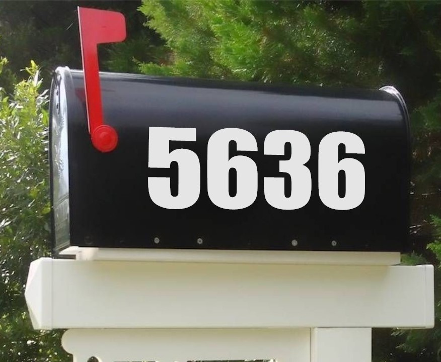 Custom PAIR of REFLECTIVE Mailbox Numbers- White Color Block Font
