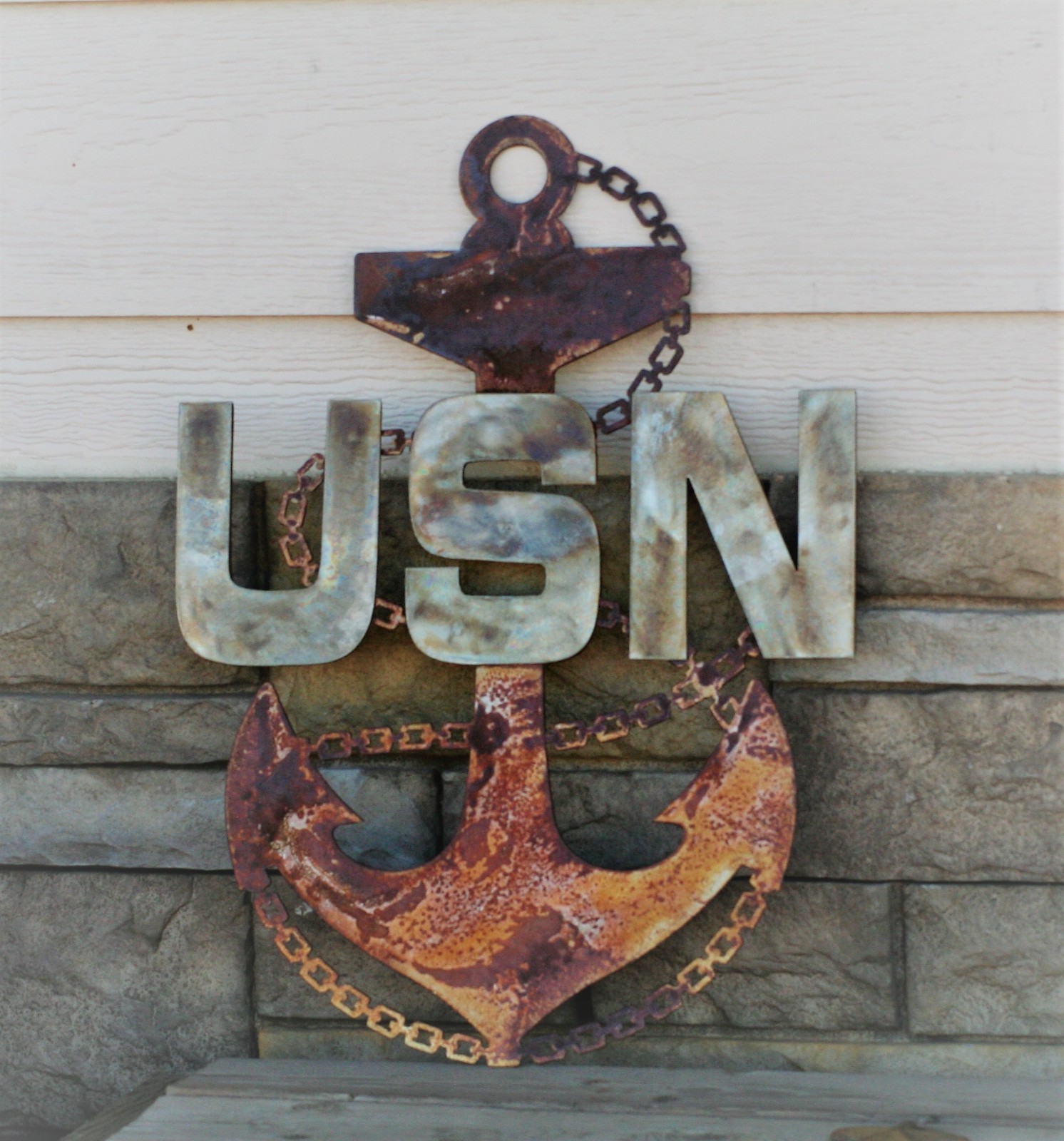 US Navy Chief Anchor Rustic Steel Wall Decor — 19" tall