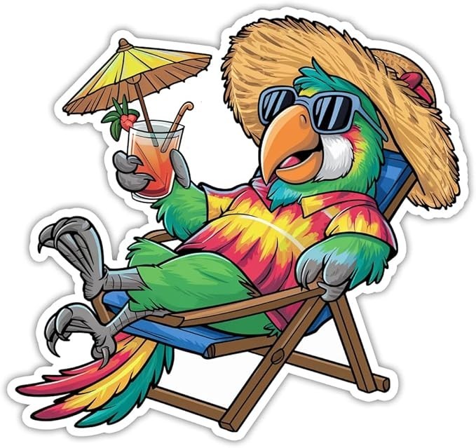 Tropical Parrot Sticker – Relaxing Beach Parrot Vinyl Decal | Waterproof, 5-Inch