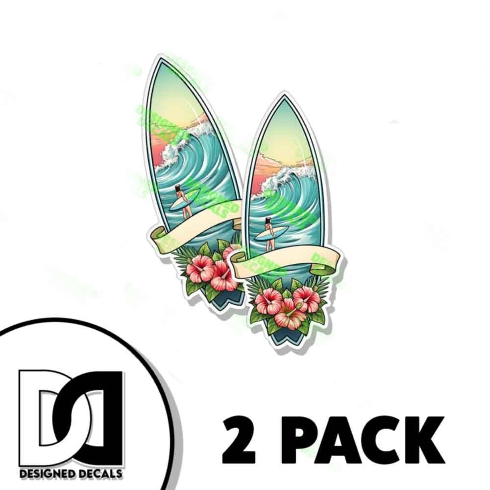 Surf Board Vinyl Sticker Hawaiian Tropical Vinyl Decal Sticker 2 PACK