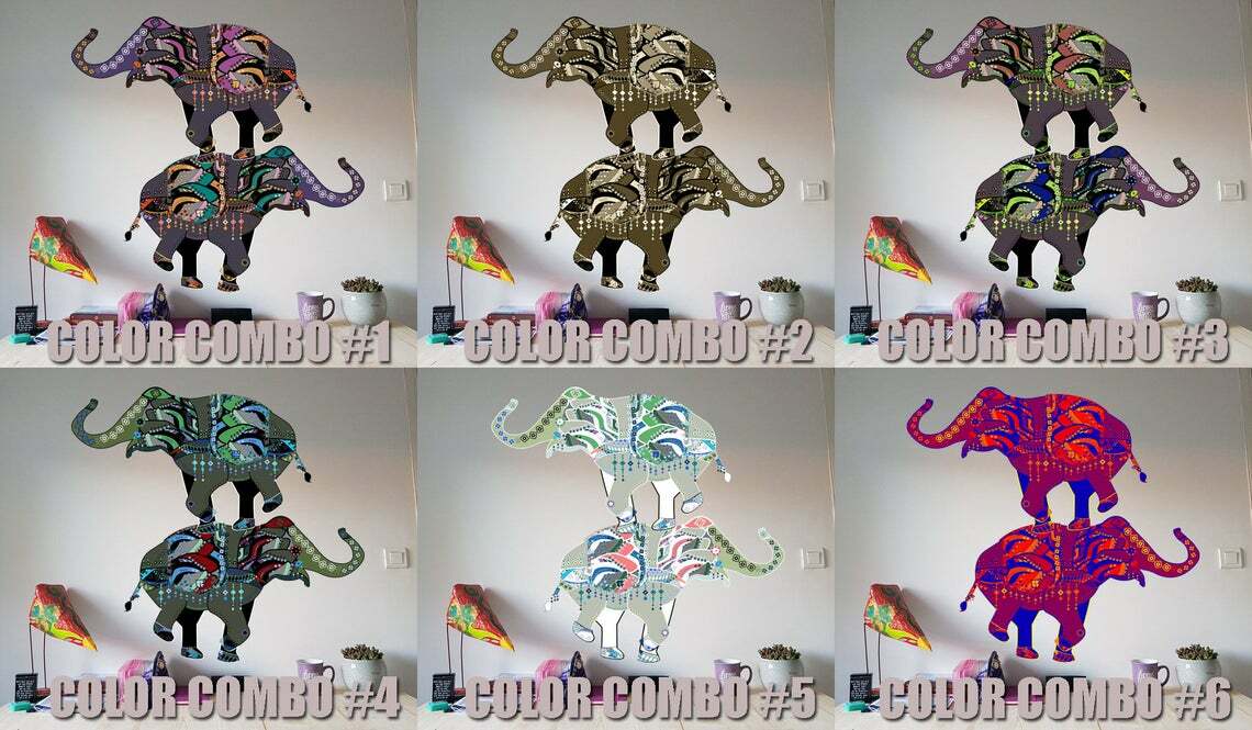 Boho Elephant Wall Decals, Animal Wall Sticker, Indian style Wall Mural, Bohemia