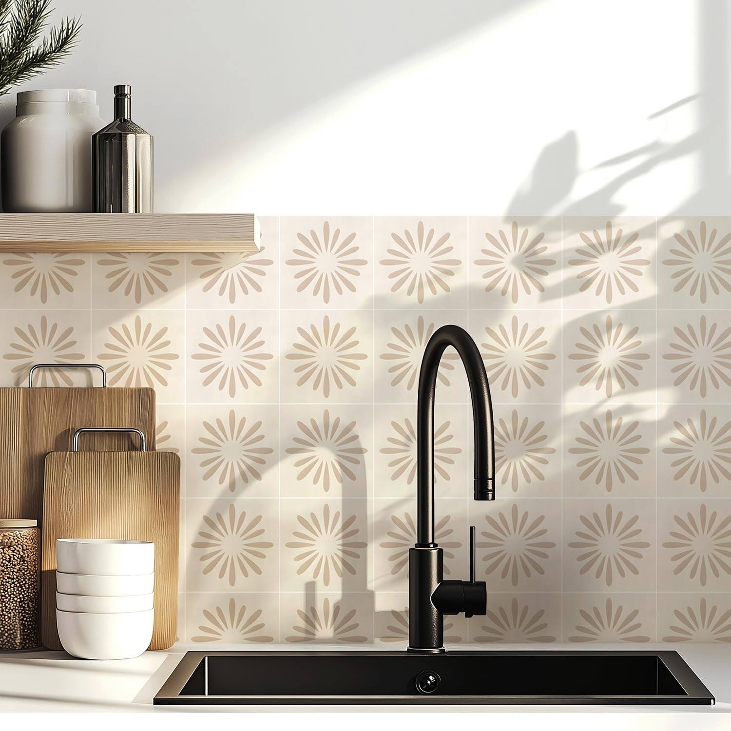 30 Pack, 4×4 Inch Neutral Peel and Stick Vinyl Decals, Modern Geometric Sunbu…