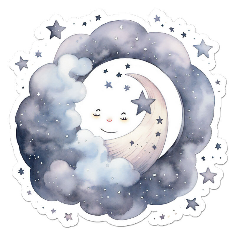 Moon And Stars Night, Vinyl Decal Sticker, Indoor Outdoor, 3 Sizes, #11632