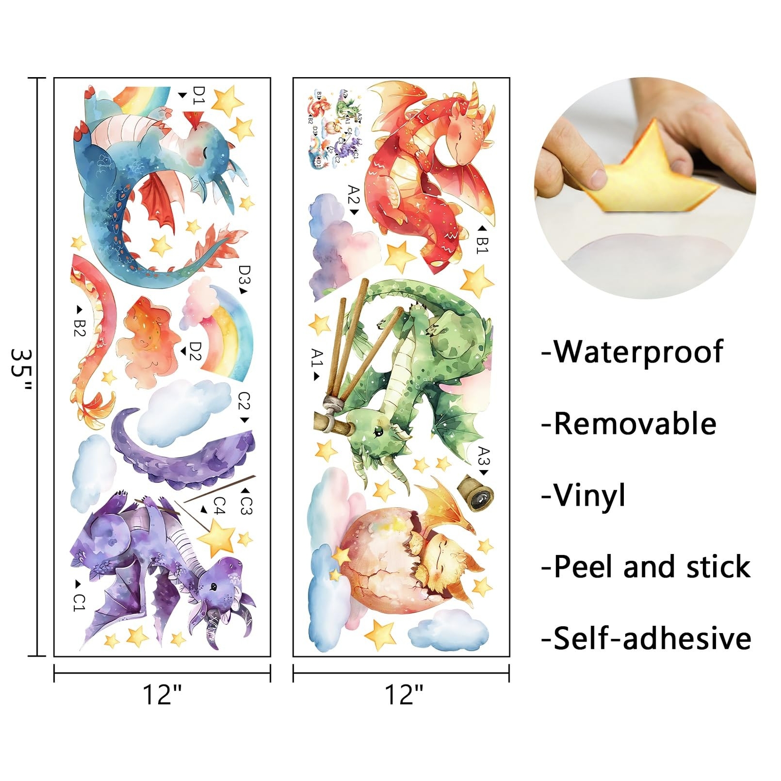 Mfault Baby Dragon Wall Decals Stickers, Watercolor Dragon Eggs Decoration Nu…