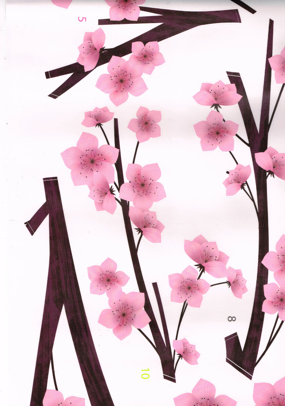 CHERRY BLOSSOM Pink Flower Wall Art Mural Decals Appliques Stickers 53" x 27"