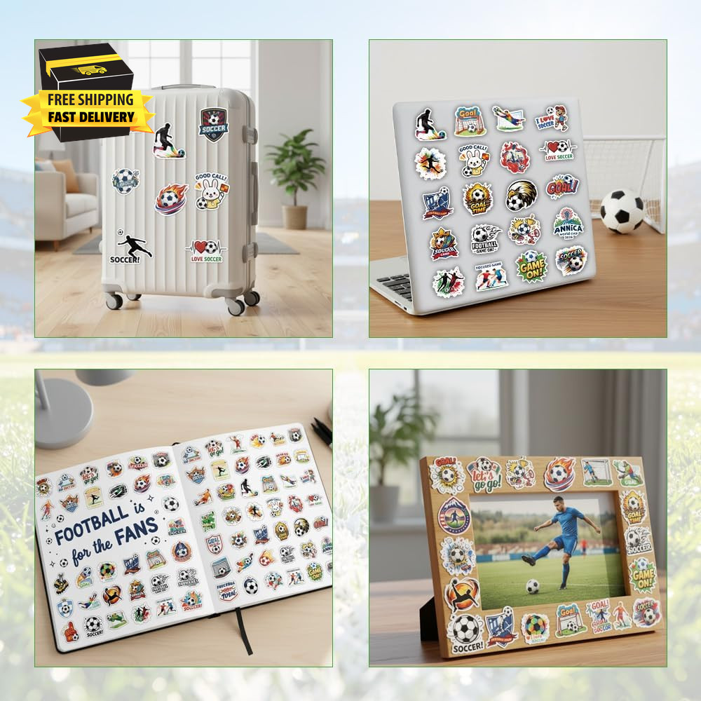 Soccer Stickers, 100 PCS Soccer Stickers for Kids, Soccer Party Favors, Vinyl Wa