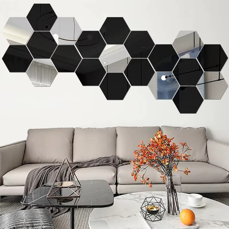 6/12pc Hexagon Mirror Wall Stickers 3D DIY Acrylic Mirror Sticker Self Adhesive