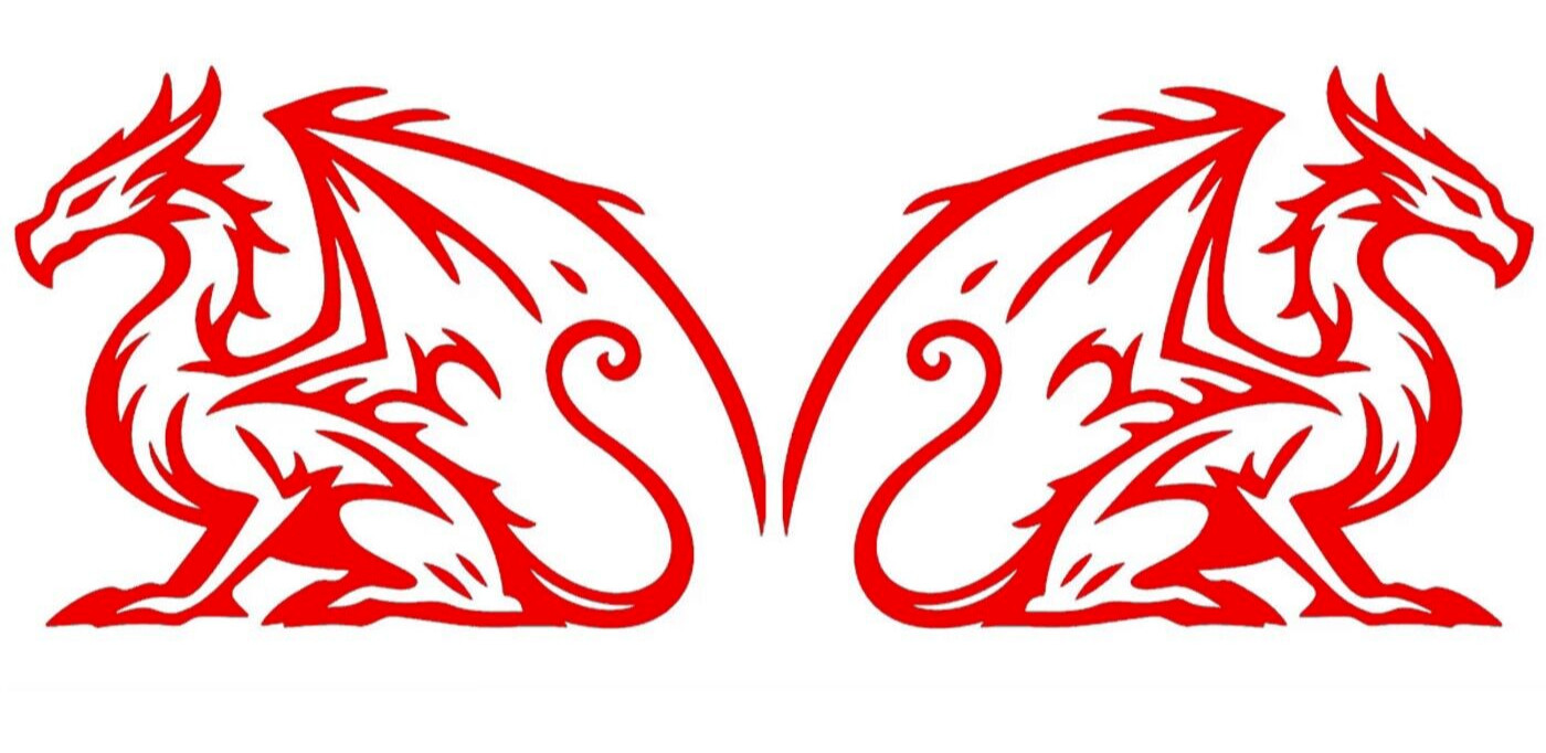 Retro Dragon Drawing 6" Red Vinyl Decals Car Truck Window Mirror Wall Door
