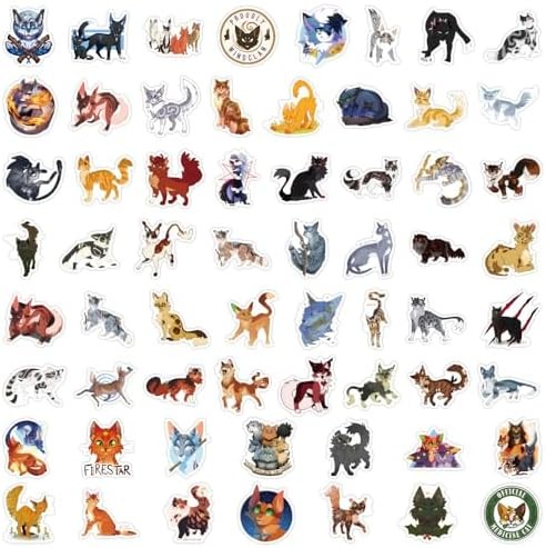 60PCS Warriors Cat Stickers for Kids Teens Adults, Cartoon Kids Stickers for Wat