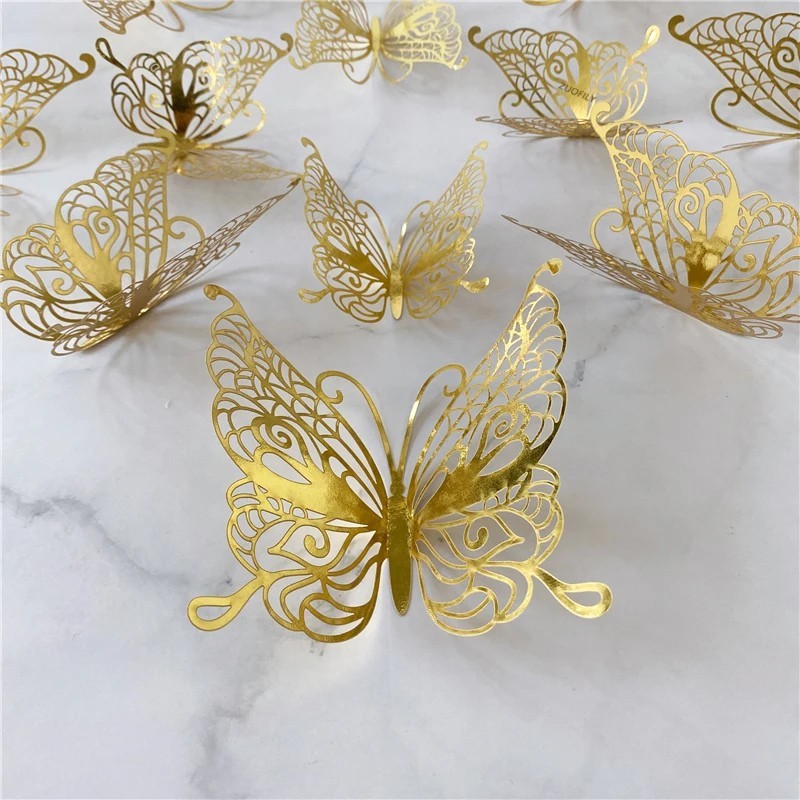 Living Room Home Decor 3D Butterfly Wall Decal Stickers 12Pcs/Set Gold Silver