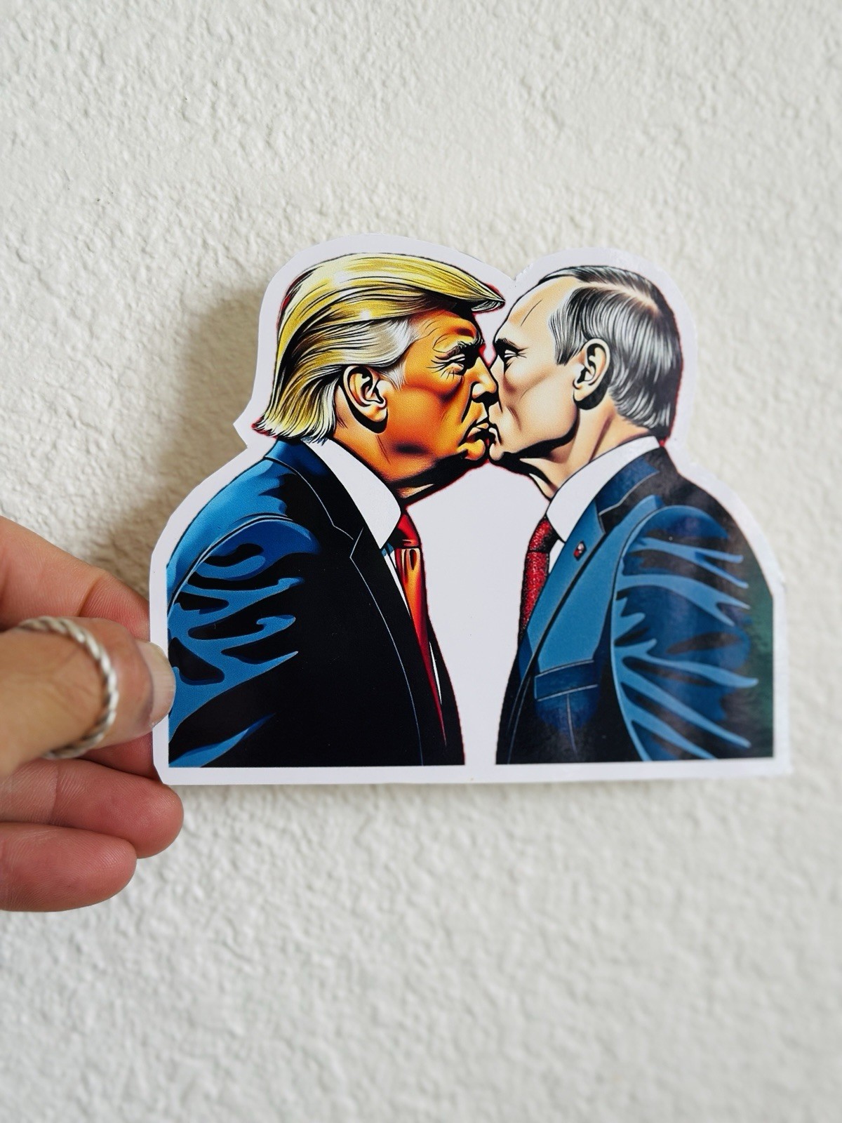 Donald Trump Kissing Vladimir Putin Berlin Wall Sticker Decal