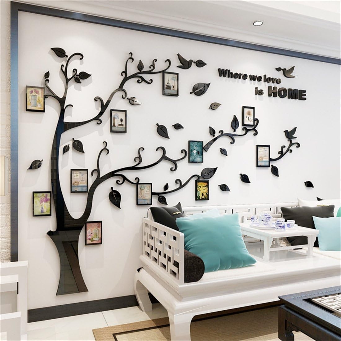 Elegant Black 3D Tree Wall Decals – Customizable Photo Frame Decor M:83x59in