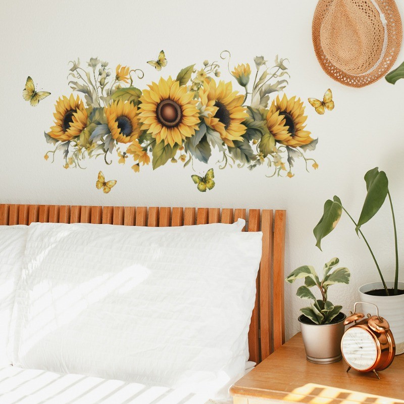 1 piece of PVC self-adhesive sunflower and butterfly wall sticker