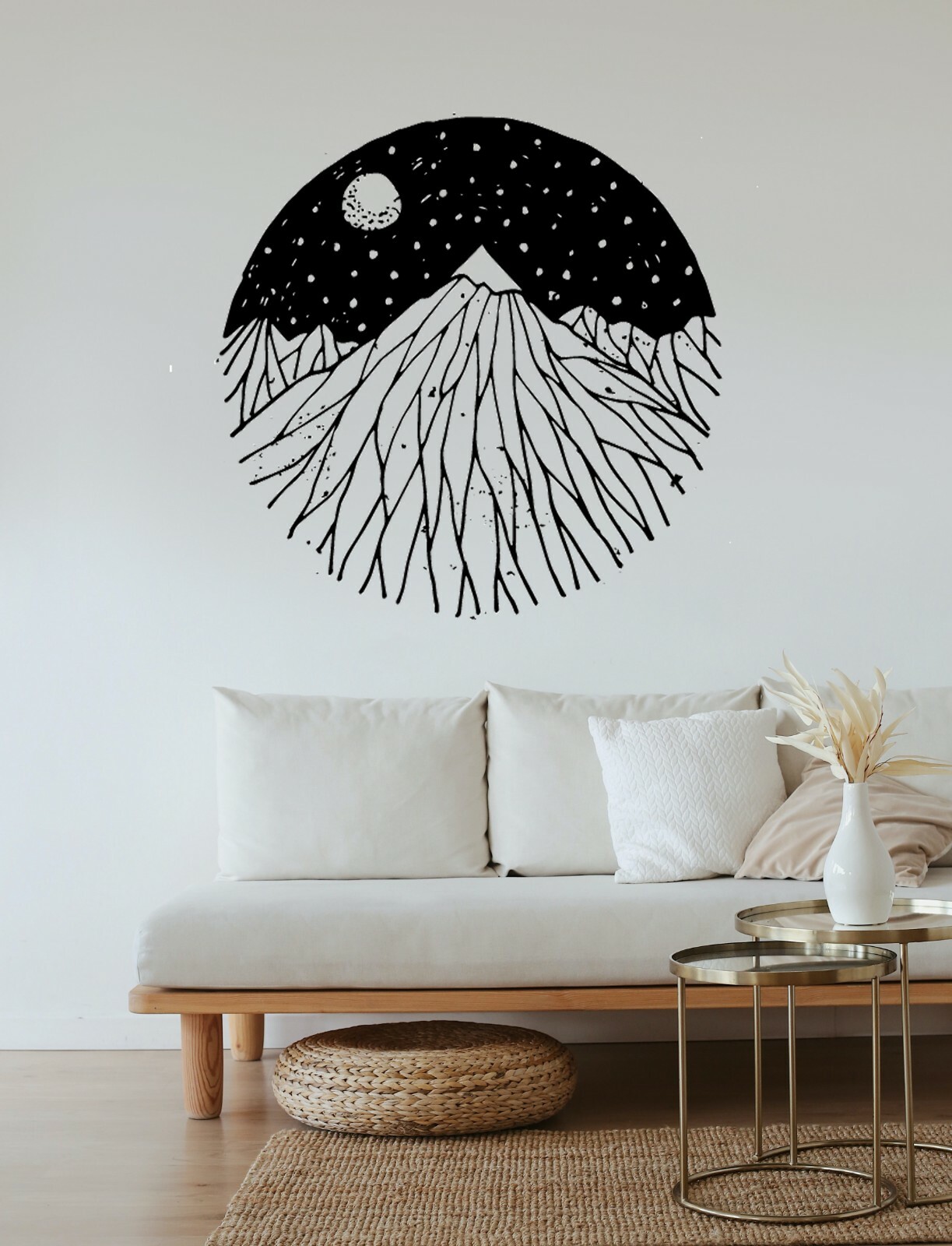 Line Art Organic Nature Mountains Hiking Tent Scenery Trees Large Wall Decal 001