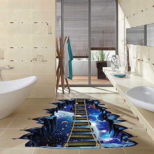 Blue Galaxy Bridge Wall Sticker,3D Outer Space Decorations Decal for Home Dec…