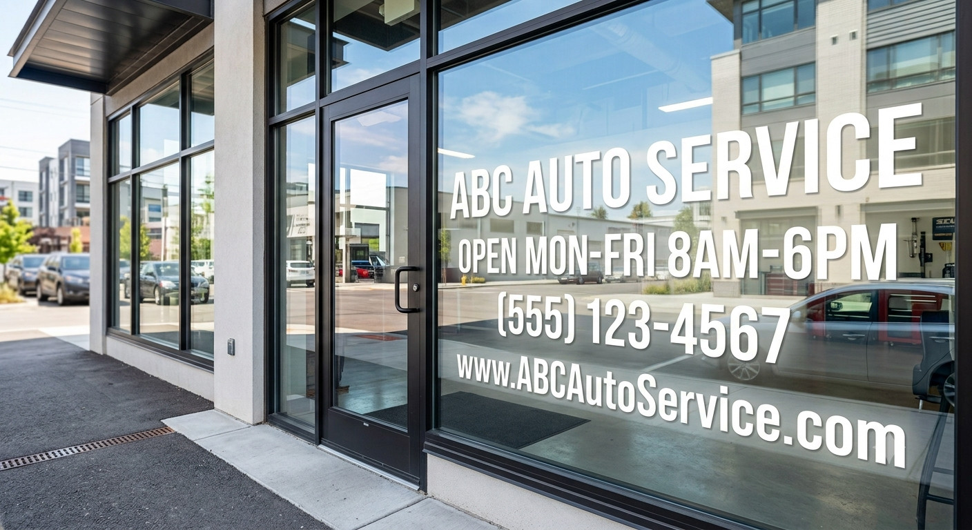 Custom Storefront Window Decal | Business Name Hours Phone Website Vinyl Letteri